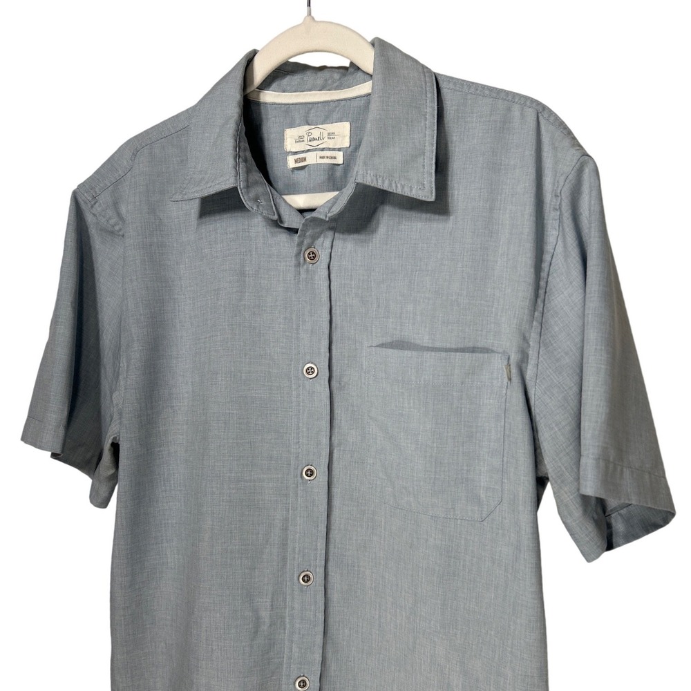 Purnell Santa Barbara Mens Medium Short Sleeve Button Down Shirt Blue Workwear